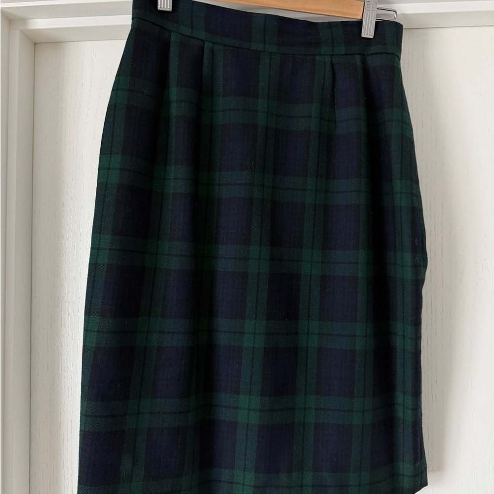 Dark Green and Navy Plaid Pencil Skirt